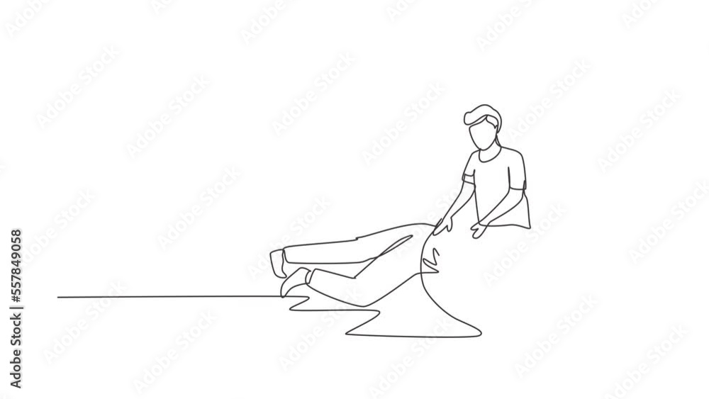 Poster animated self drawing of continuous line draw physiotherapy rehabilitation isometric composition wit