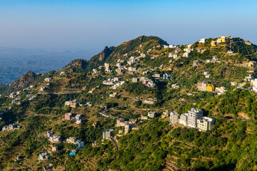 Saudi Arabia, Jazan Province, Faifa, Aerial view of rural settlement in Faifa Mountains