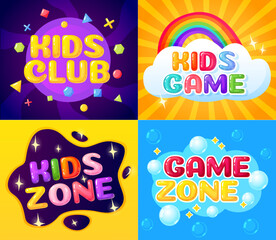 Kids zone backgrounds, game zone banner set. Vector play zone and area for children game illustration
