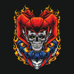 creepy skull clown tshirt illustration