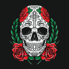 sugarskull with roses and floral ornament