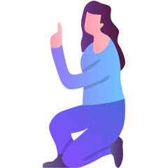 Woman pointing finger sitting flat vector icon