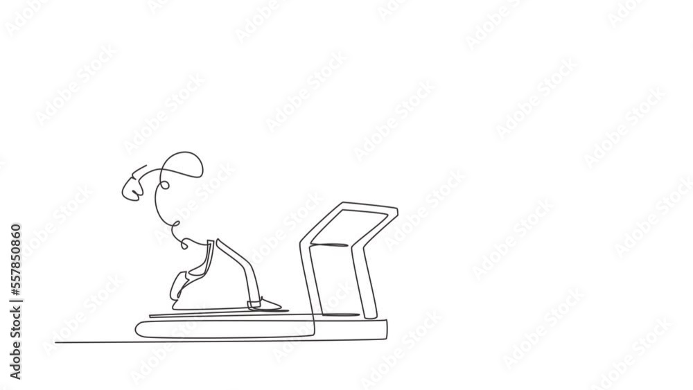 Poster animated self drawing of continuous line draw brain working out on a treadmill. work on yourself. br