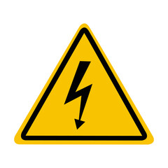 High voltage sign. Hazard warnings. Black arrow isolated on yellow triangle.