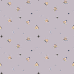 seamless pattern with pink crystals and little stars