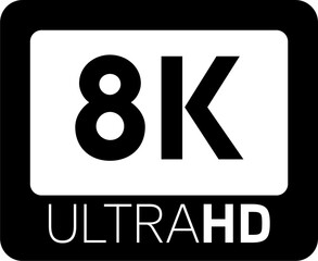 Video quality or resolution icons in 8k. Video screen technology.