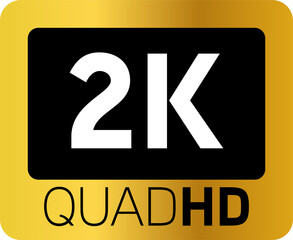 Golden video quality or resolution icons in 2k. Video screen technology.