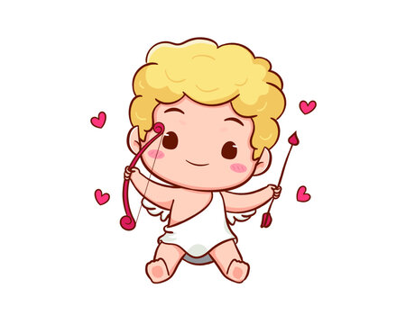 Cute Adorable Cupid cartoon character. Amur babies, little angels or god eros. Valentines day concept design. Adorable angel in love. Kawaii chibi vector character. Isolated white background.
