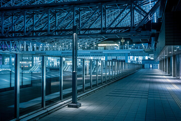 Naklejka premium Cyberpunk-like urban landscape in Japan