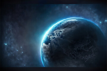 Fototapeta premium mysterious alien blue planet in outer space, generative ai