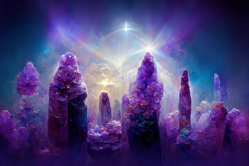 Beautiful crystal heaven. Crystal kingdom. Digital art.