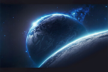 Obraz na płótnie Canvas mysterious alien blue planet in outer space, generative ai