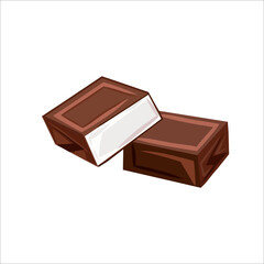 Two chocolate pieces, flat design.Vector illustration.Piece of chocolate bar.