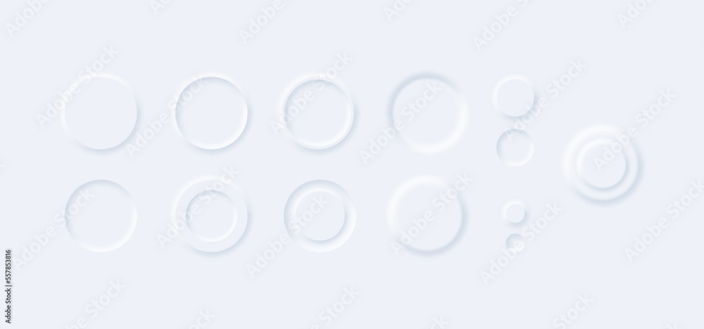 Poster round white convex neumorphism buttons of collection of template mockup element ui, switch menu geom