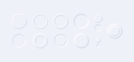 Round white convex neumorphism buttons of collection of template mockup element ui, switch menu geometric interface illustration