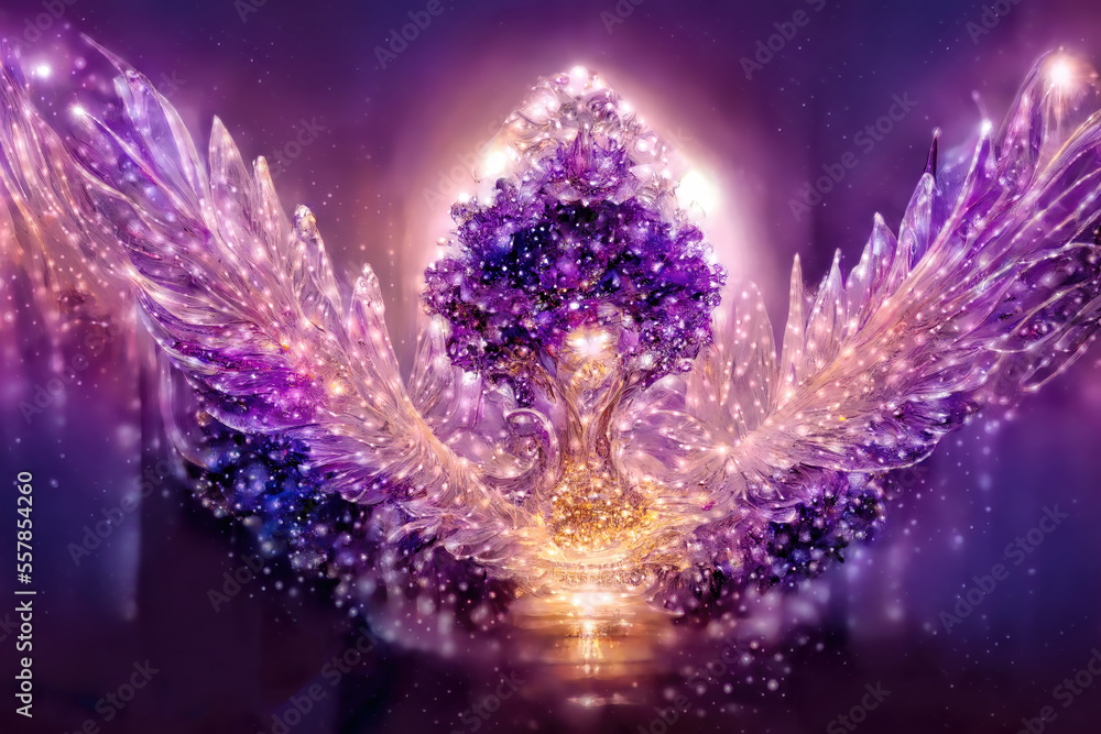 Poster beautiful multicolored bird feathers in cosmic space. digital art.