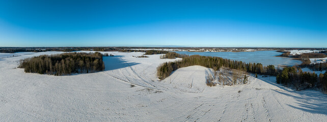 A winter day in the countryside of Latvia, Latgale.Lake Aulejas.