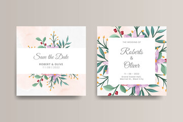 Save the date floral watercolor card and invitation