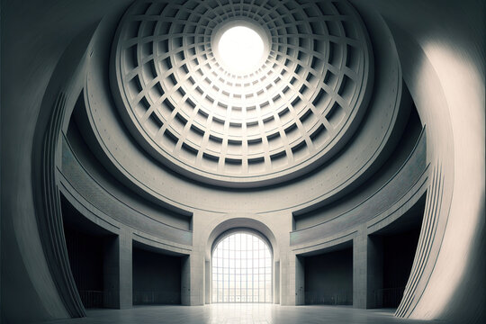 Abstract Architecture Background, Brutalist Concrete Dome, Generative Ai