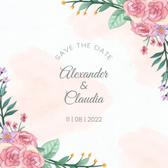 Fototapeta na wymiar hand drawn watercolor flower invitation card
