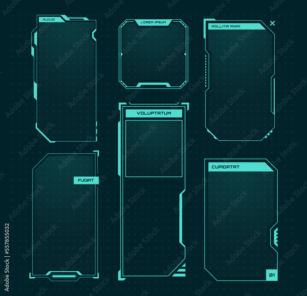 Poster green vertical hud frames, futuristic green interface. vector game futuristic digital display, hud t