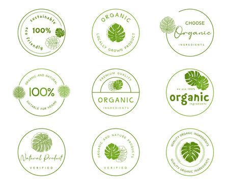 Vector illustration for organic food and natural products logo, labels and badges for food and drink promotion.