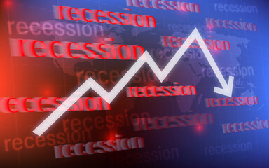 
Recession in 2023 Graphs and stock market slump showing the global economic crisis in 2023, the effects of inflation, war, pandemics (inset).