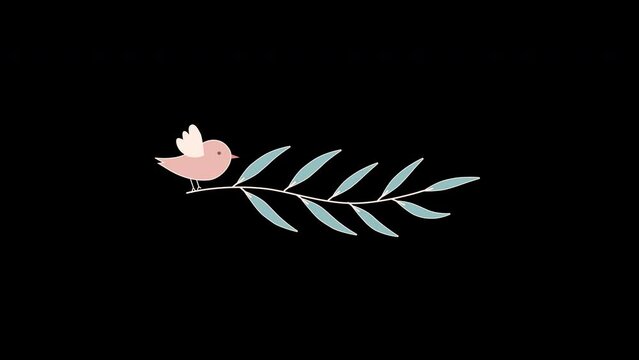 bird on leaf icon Animation. The concept for valentine's day.