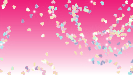 Realistic Background with Confetti of Hearts Glitter Particles. St. Valentine Day. Celebration pattern. Light Spots. Explosion of Confetti. Glitter Vector Illustration. Design for Banner.