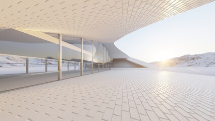 Architecture background exterior of white building 3d render