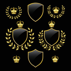 Shields and laurel wreaths