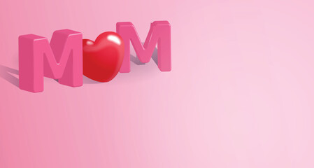 3D Mom letters vector illustration. Celebration of motherhood. Mother's Day banner or background with the word mom. 