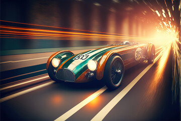 retro sport racing car, illustration of speed, generative ai