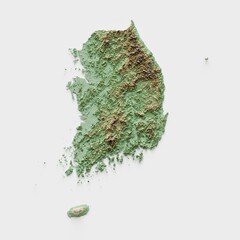 South Korea Topographic Relief Map  - 3D Render