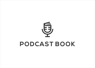 combined mic and book for podcast logo template