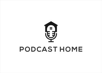modern home and microphone logo design vector illustration template
