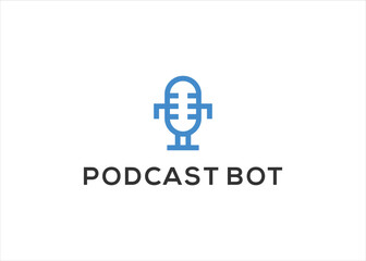podcast robot logo design vector illustration template