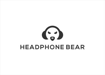 Creative Bear headphone podcast logo design vector illustration