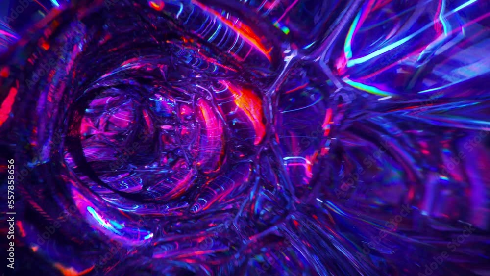 Poster glass and neon light tunnel. futuristic cyberpunk vj loop. loopable 3d render animation