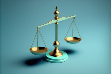 Golden scales of justice on the blue background. Justice concept. Generative ai - obrazy, fototapety, plakaty