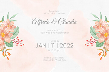 Wedding invitation template with watercolor flowers