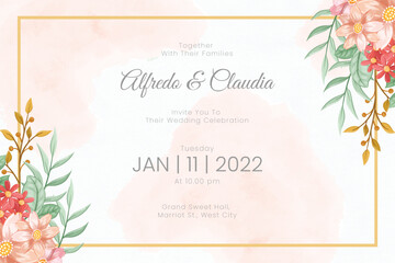 Wedding invitation template with watercolor flowers