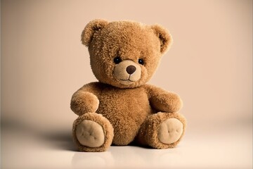 Teddy bear. Isolated pastel beige background. Childhood concept. Generative ai.