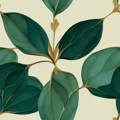 Long Green Tree Forest Leaves and Stems on Dark Background (Seamless Repeating Tiling Pattern) (AI)