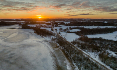 Christmas Eve, sunset at Lake Siver. Latvia -- Latgale.