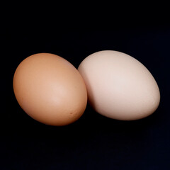 Close-up view of raw chicken eggs in egg box on background