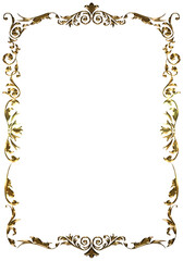 表彰状テンプレート縦位置,オリエンタル柄のフレーム。アンティーク、ビンテージのゴールドメタリック。飾り罫