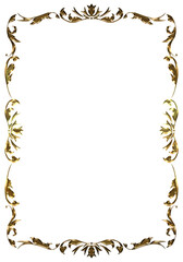 表彰状テンプレート縦位置,オリエンタル柄のフレーム。アンティーク、ビンテージのゴールドメタリック。飾り罫