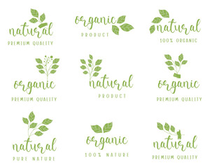 Organic food and natural product logo, sign, icon, sticker, labels and badges collection for food market, organic and natural products promotion.