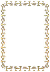 表彰状テンプレート縦位置,オリエンタル柄のフレーム。アンティーク、ビンテージのゴールドメタリック。飾り罫